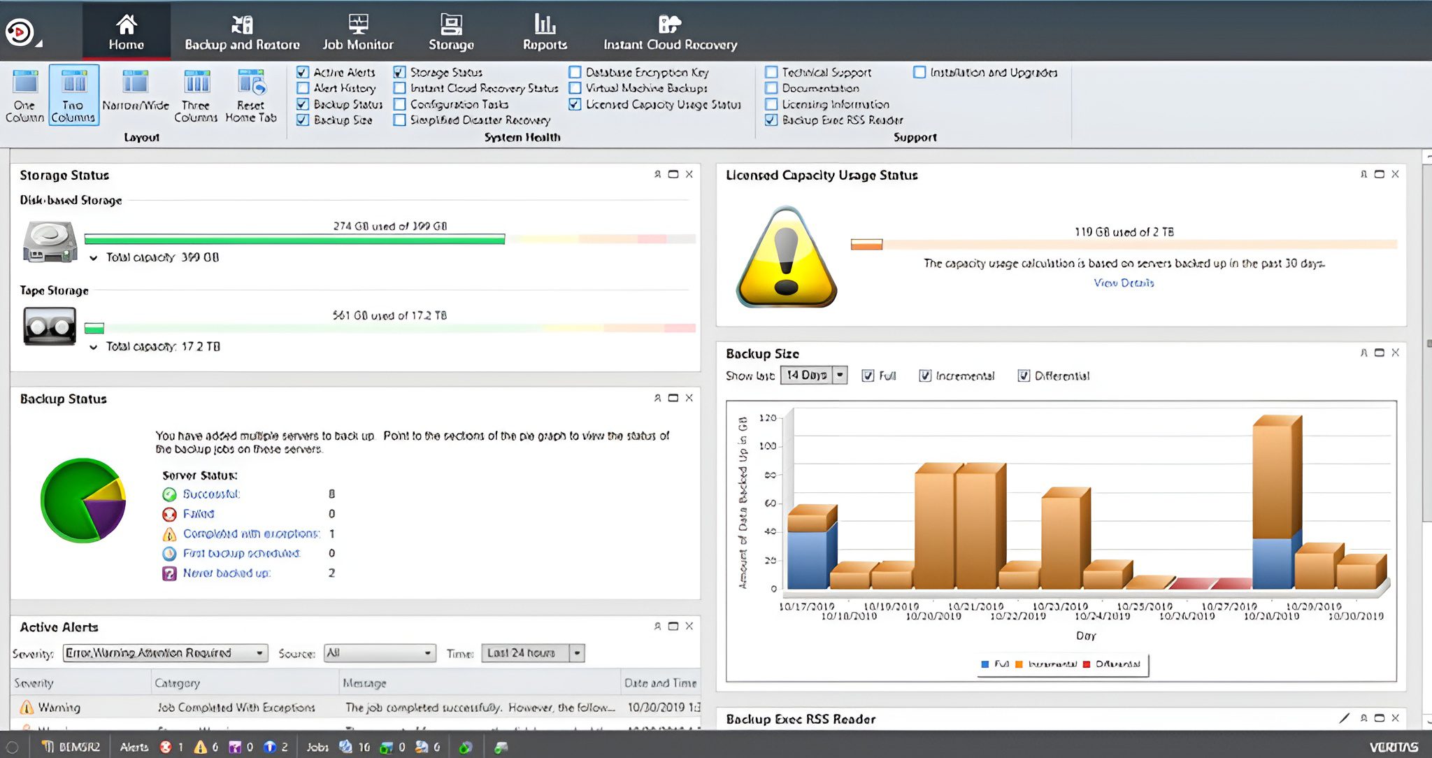 Backup Exec’s user interface.