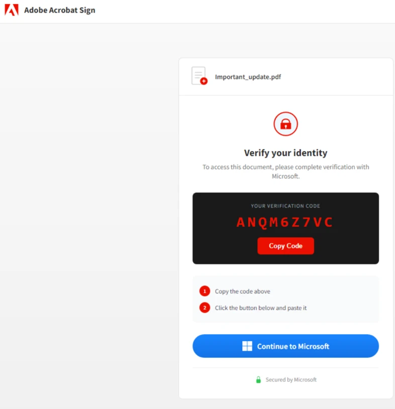 نفوذ با فیشینگ device code توسط EvilTokens به حسابهای سازمانی 8 Screenshot of a sample device code