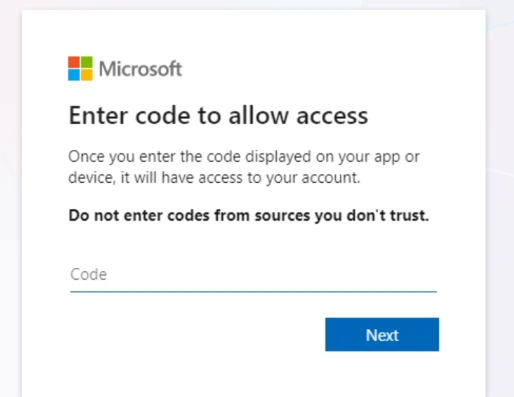 نفوذ با فیشینگ device code توسط EvilTokens به حسابهای سازمانی 9 Screenshot of Microsoft device code sign-in portal