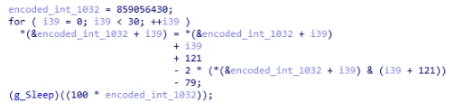 بدافزار NeedyMantis در عملیات هدفمند پس از نفوذ شناسایی شد 2 C++ code performing a loop that manipulates a pointer to an integer array, incrementing an element, and then performing a calculation involving pointer arithmetic before a sleep function