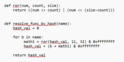 بدافزار NeedyMantis در عملیات هدفمند پس از نفوذ شناسایی شد 5 قطعهکدی در Python که شامل دو تعریف تابع است: `ror(num, count, size)` و `resolve(func, name)`.